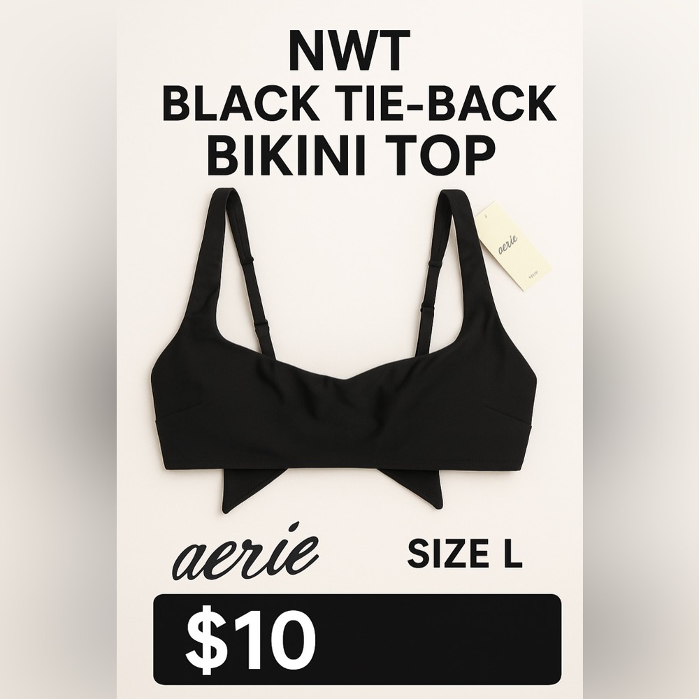NWT Aerie Black Tie-Back Bikini Top – Size L | Real Good Collection